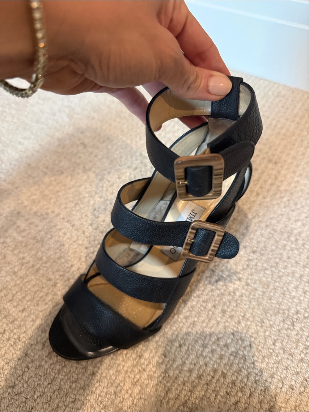 Jimmy Choo Black Leather Multi-Strap Sandal with Buckles